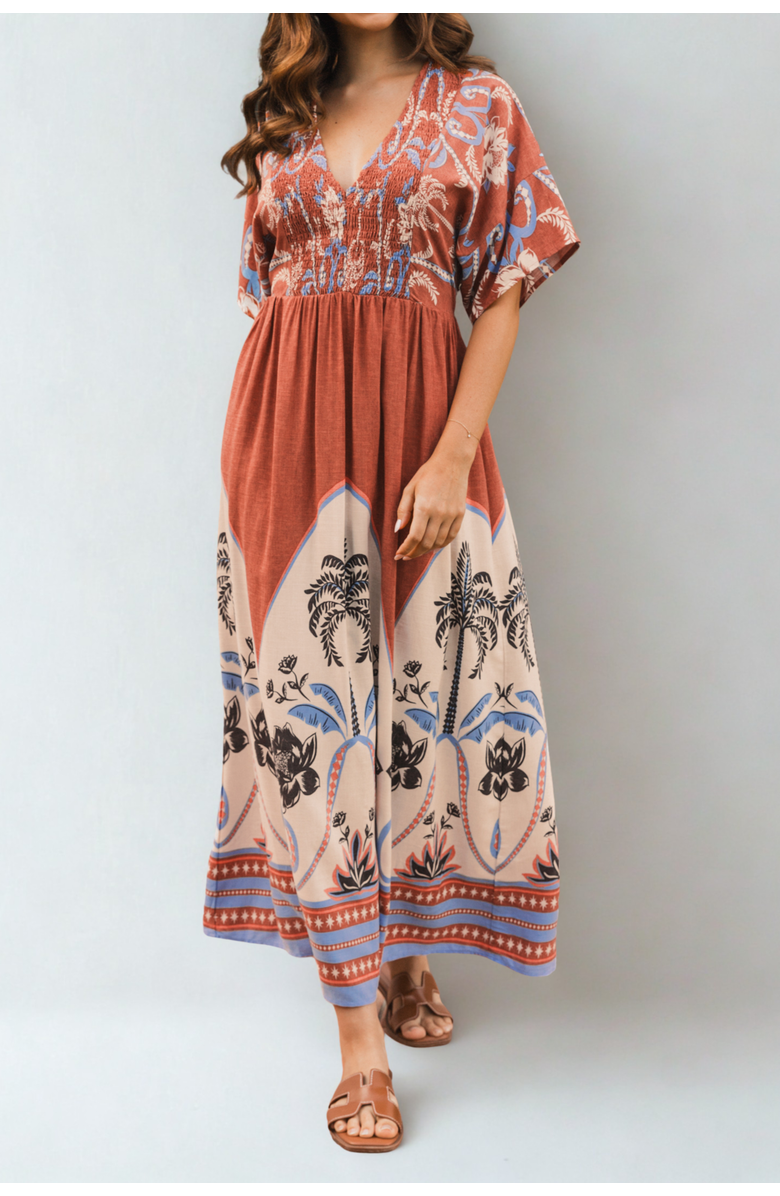 Label of Love Palm Oasis Midi Dress, Main, color, Chocolate