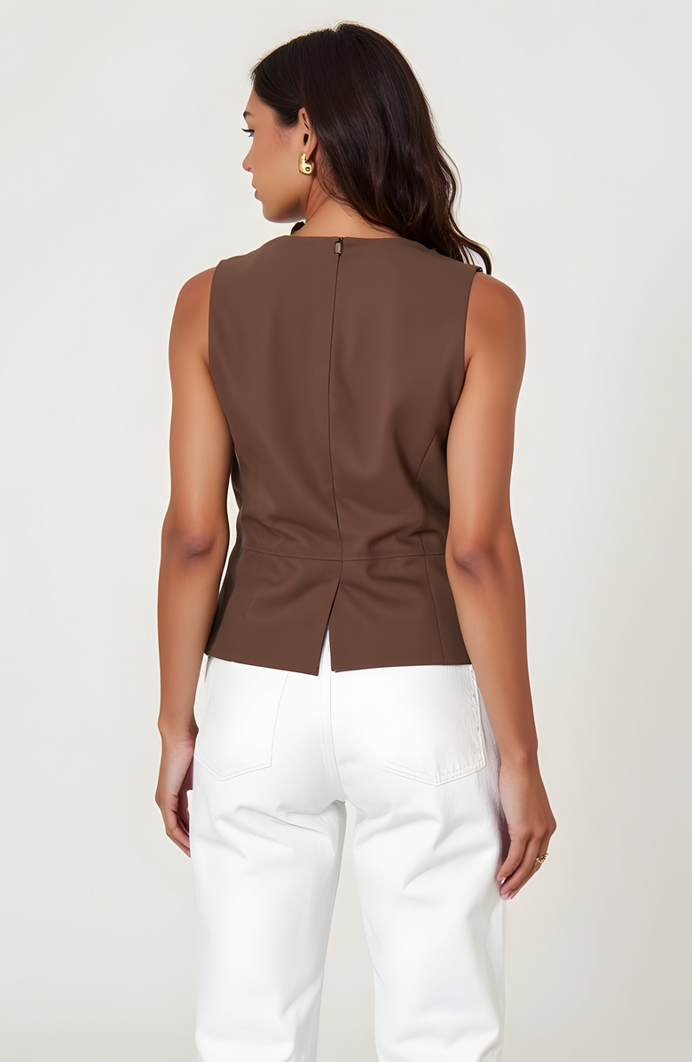 Modenaire Sleeveless Asymmetric Button-Up Top with Tailored Fit, Alternate, color,