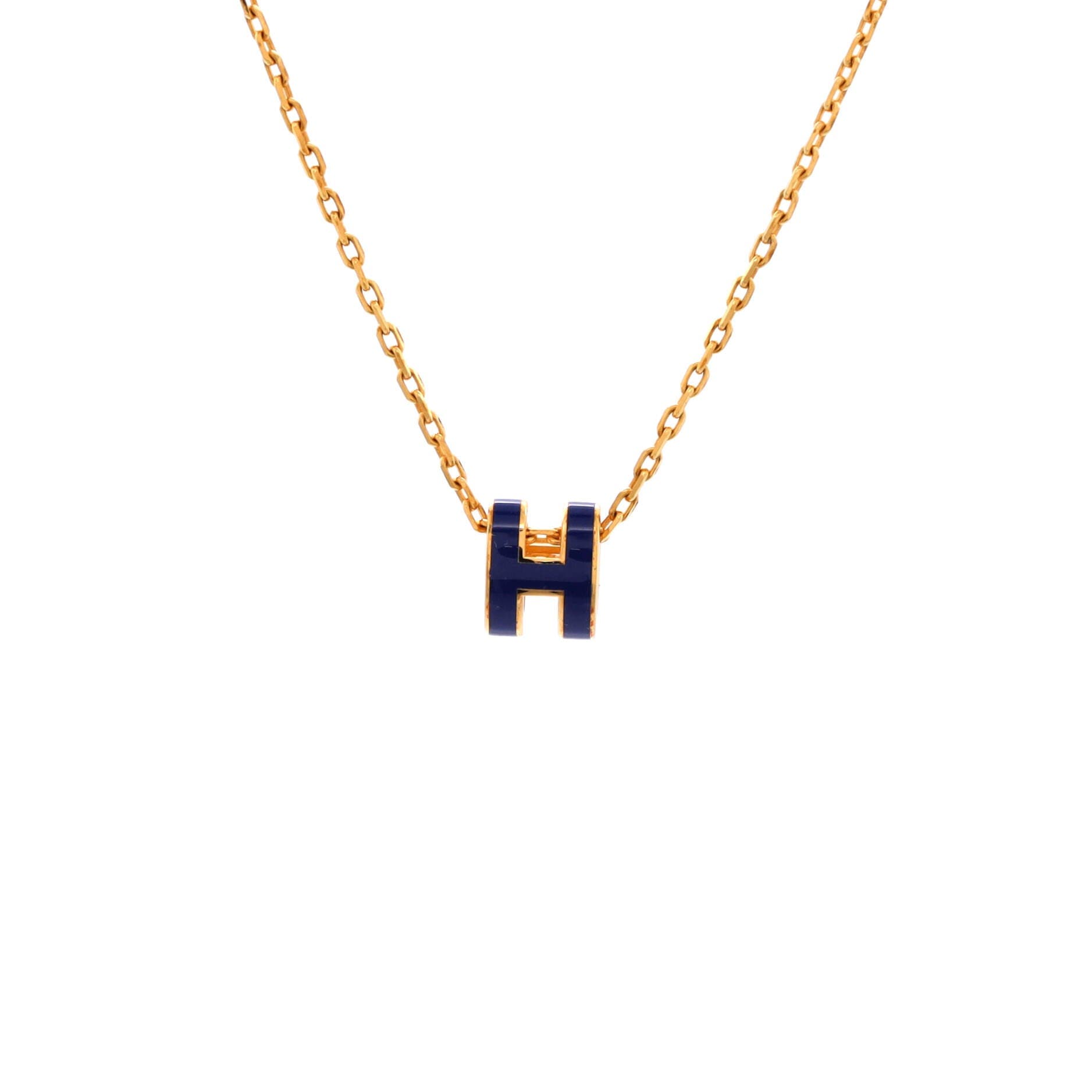 Pop H Pendant Chain Necklace Metal and Enamel Mini, Main, color, Blue