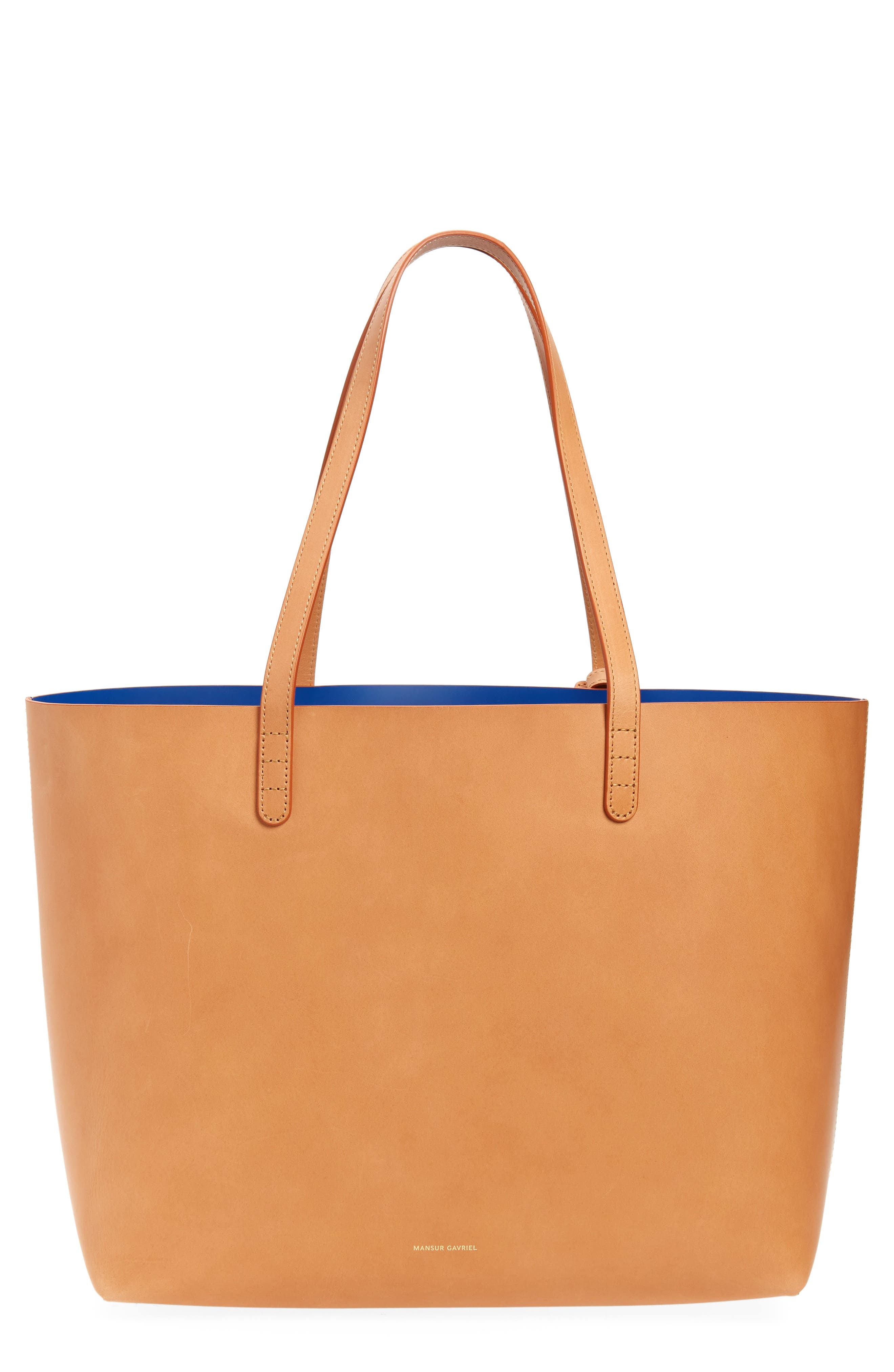 Large Leather Tote, Main, color, CAMMELLO/ ROYAL