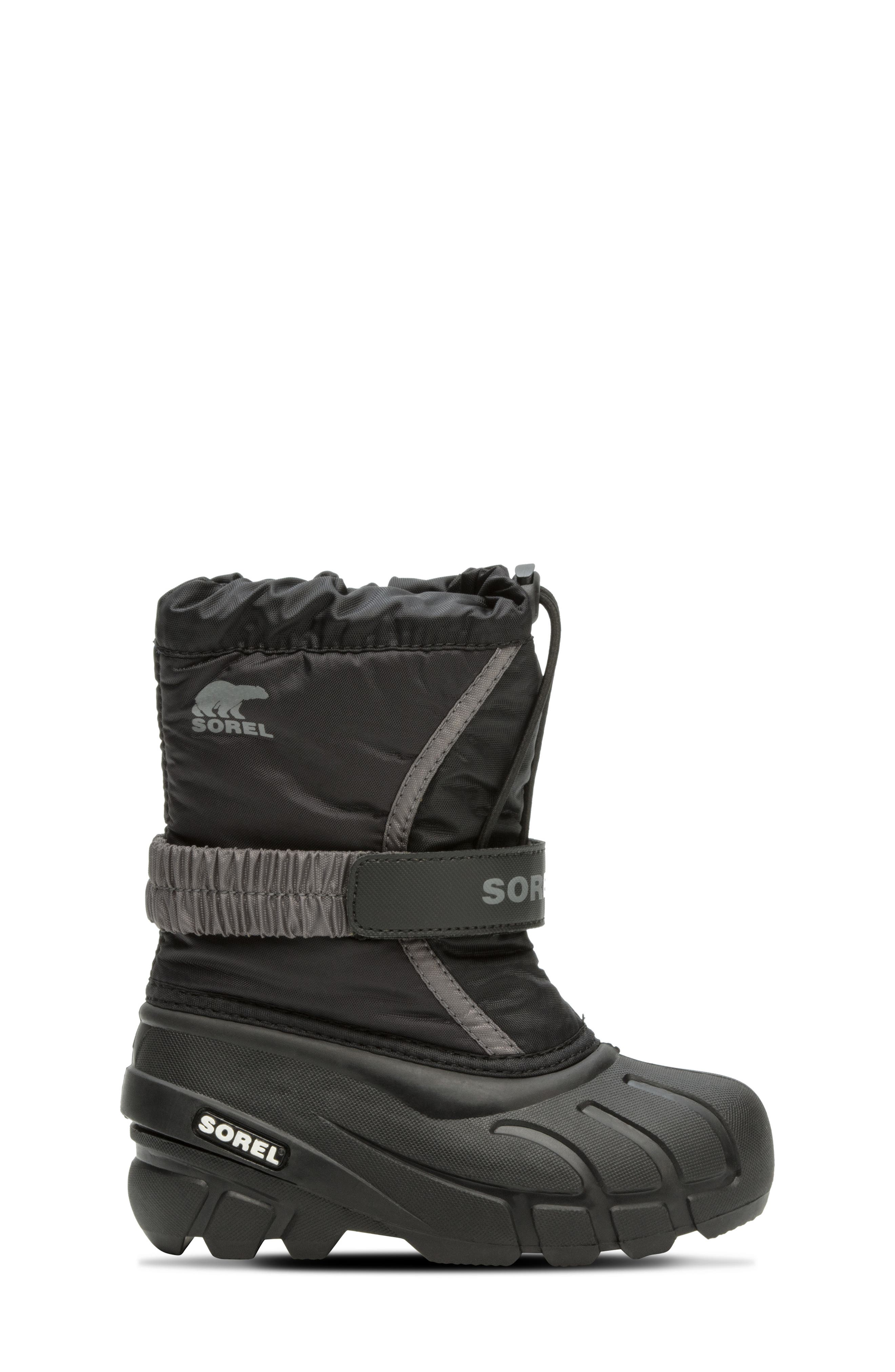 SOREL Kids' Flurry Waterproof Snow Boot, Alternate, color, Black/ City Grey