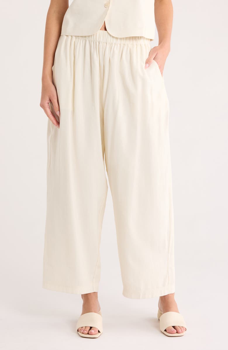 NORDSTROM RACK Elastic Waist Barrel Leg Pants, Main, color, Ivory Tofu