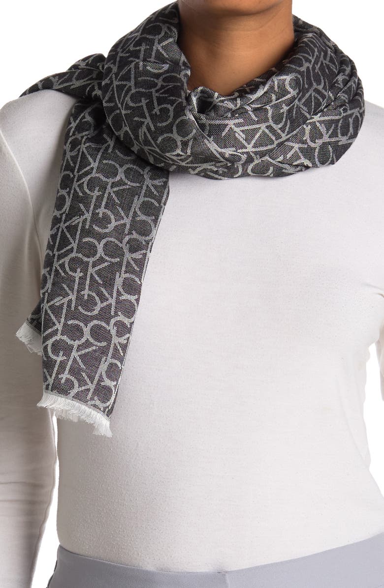 Calvin Klein CK Monogram Logo Pashmina, Main, color, Black