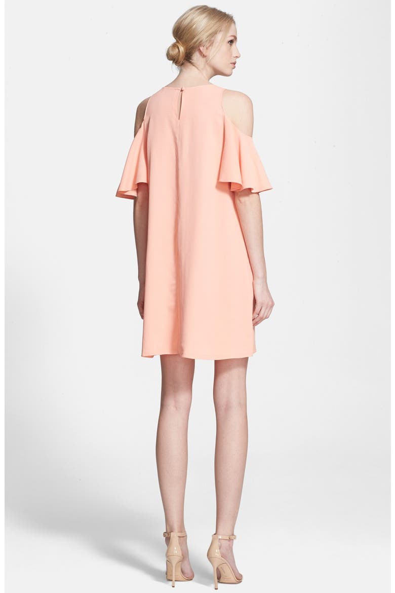 'Duvall' Cold Shoulder Ruffle Shift Minidress, Alternate, color, PECHE