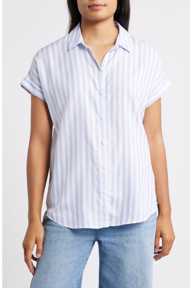 Kenzie Stripe Short Sleeve Button-Up Shirt, Main, color, MOOD RING