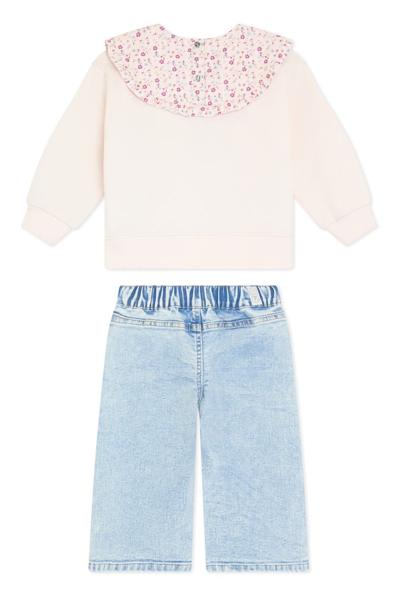 Kids' Peter Pan Collar Pullover & Wide Leg Pants Set, Alternate, color, BABY PINK