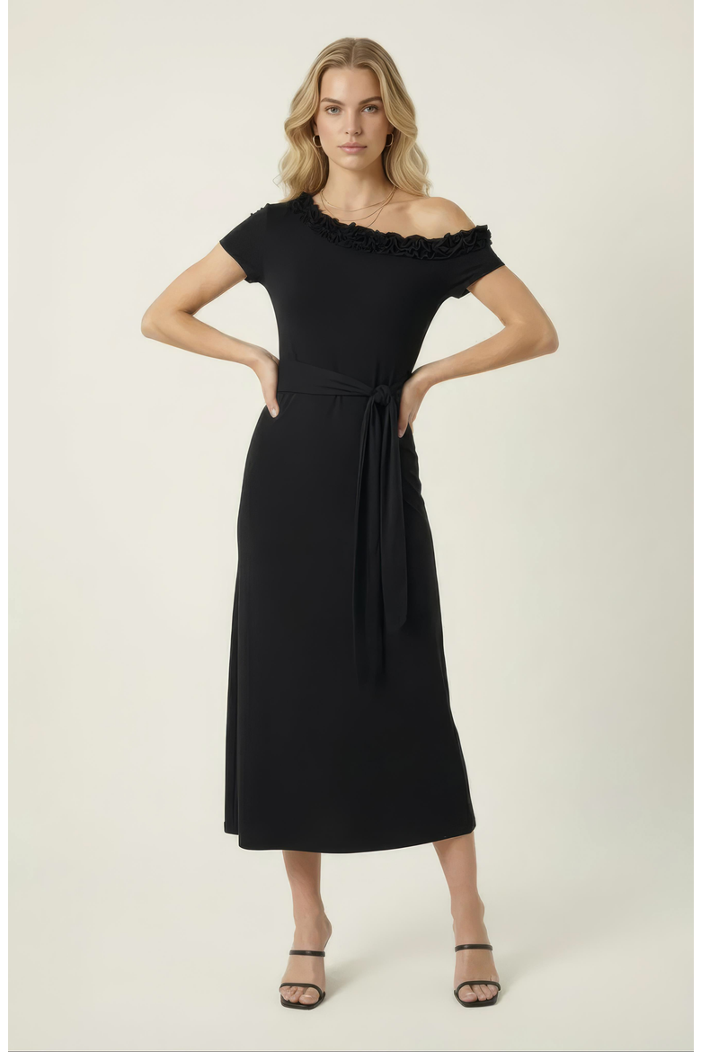 One Shoulder Midi Dress, Alternate, color, Black