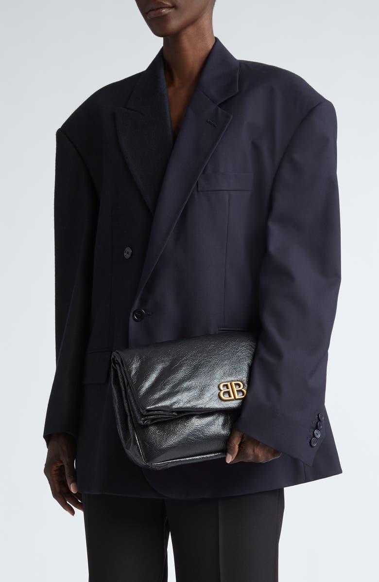 Balenciaga Monaco BB Logo Leather Clutch, Alternate, color,