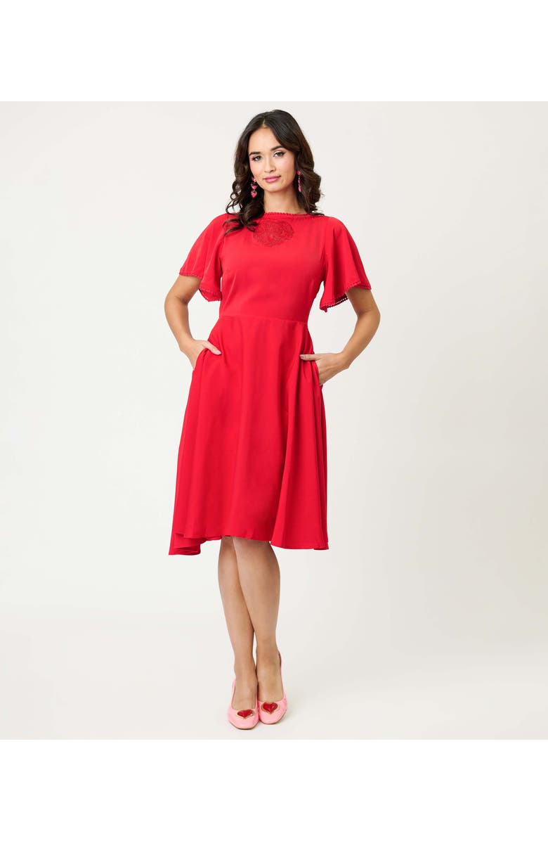 Unique Vintage 1930s Swing Dress, Alternate, color, Red Solid