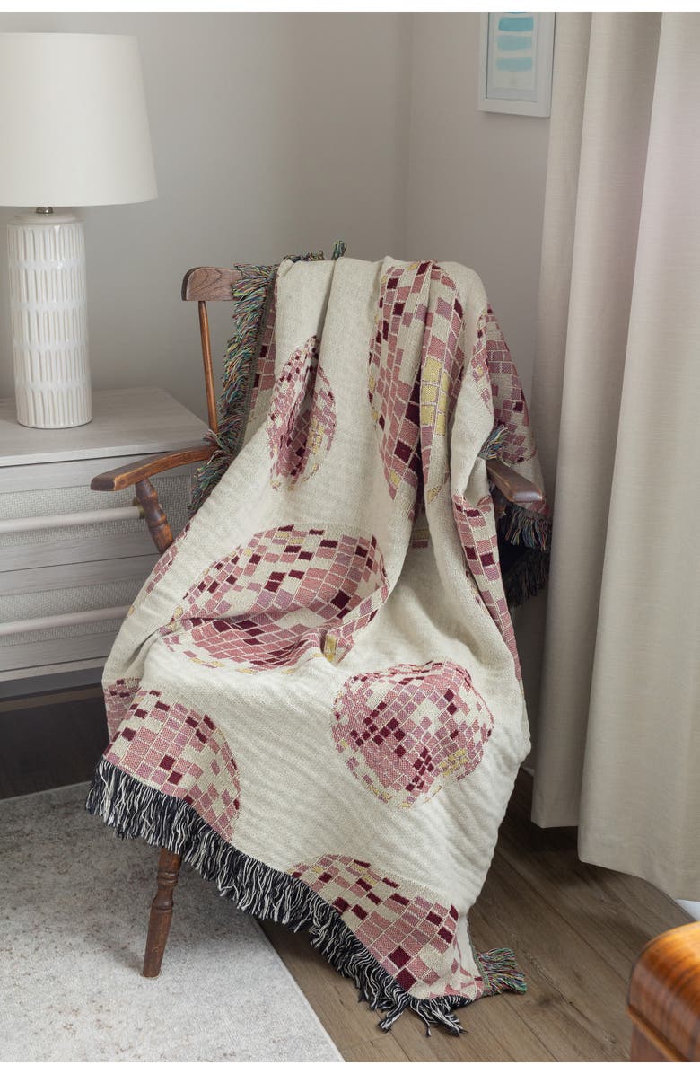 Deny Designs Lindsay Kay Disco Balls Fringe Throw Blanket, Alternate, color, Beige