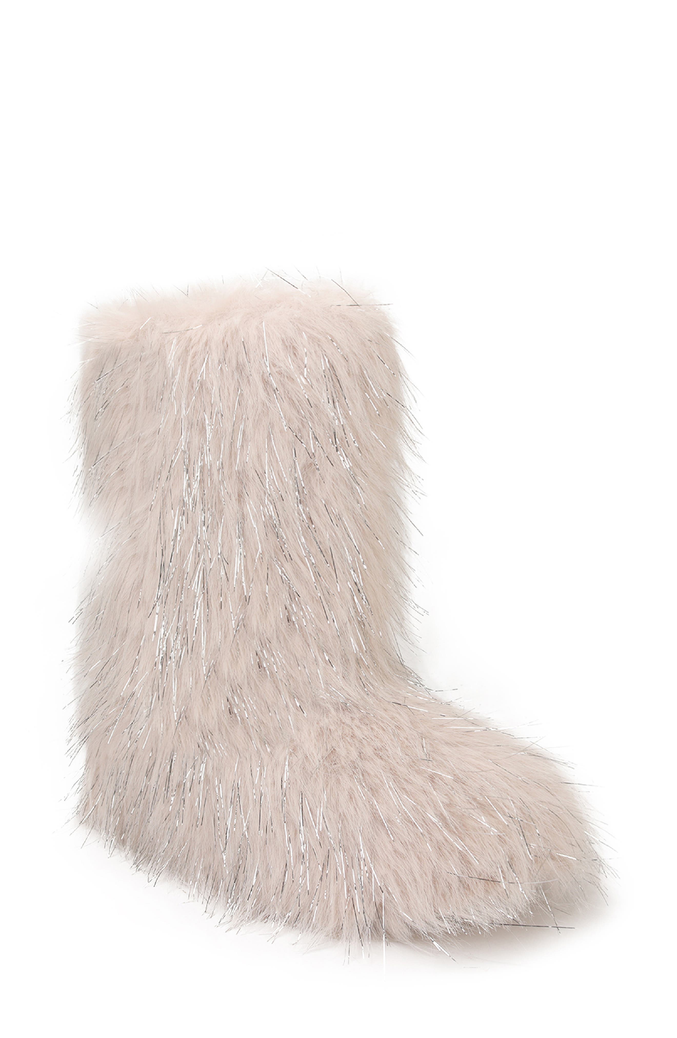Fuzzy Faux Fur Boot, Main, color, BEIGE