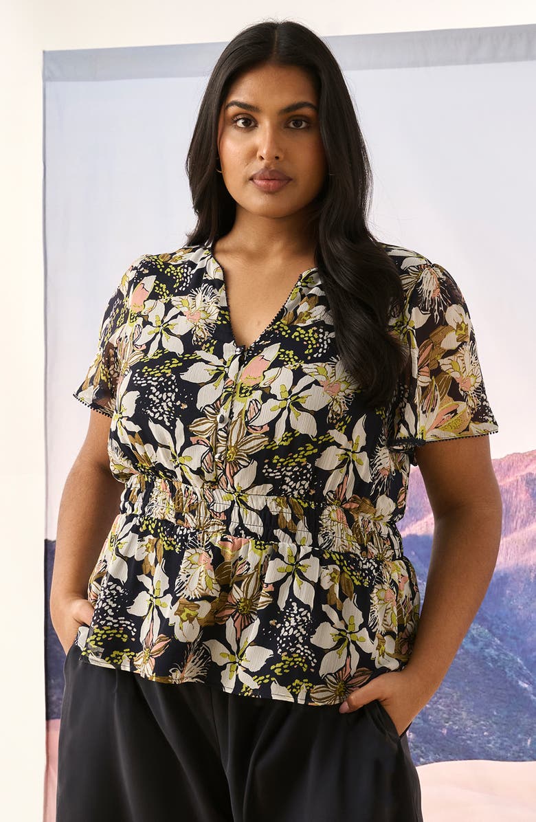 Estelle Wilsons Floral Print Peplum Top, Alternate, color, Blue Print