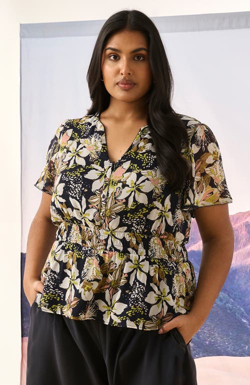 Estelle Wilsons Floral Print Peplum Top In Blue Print