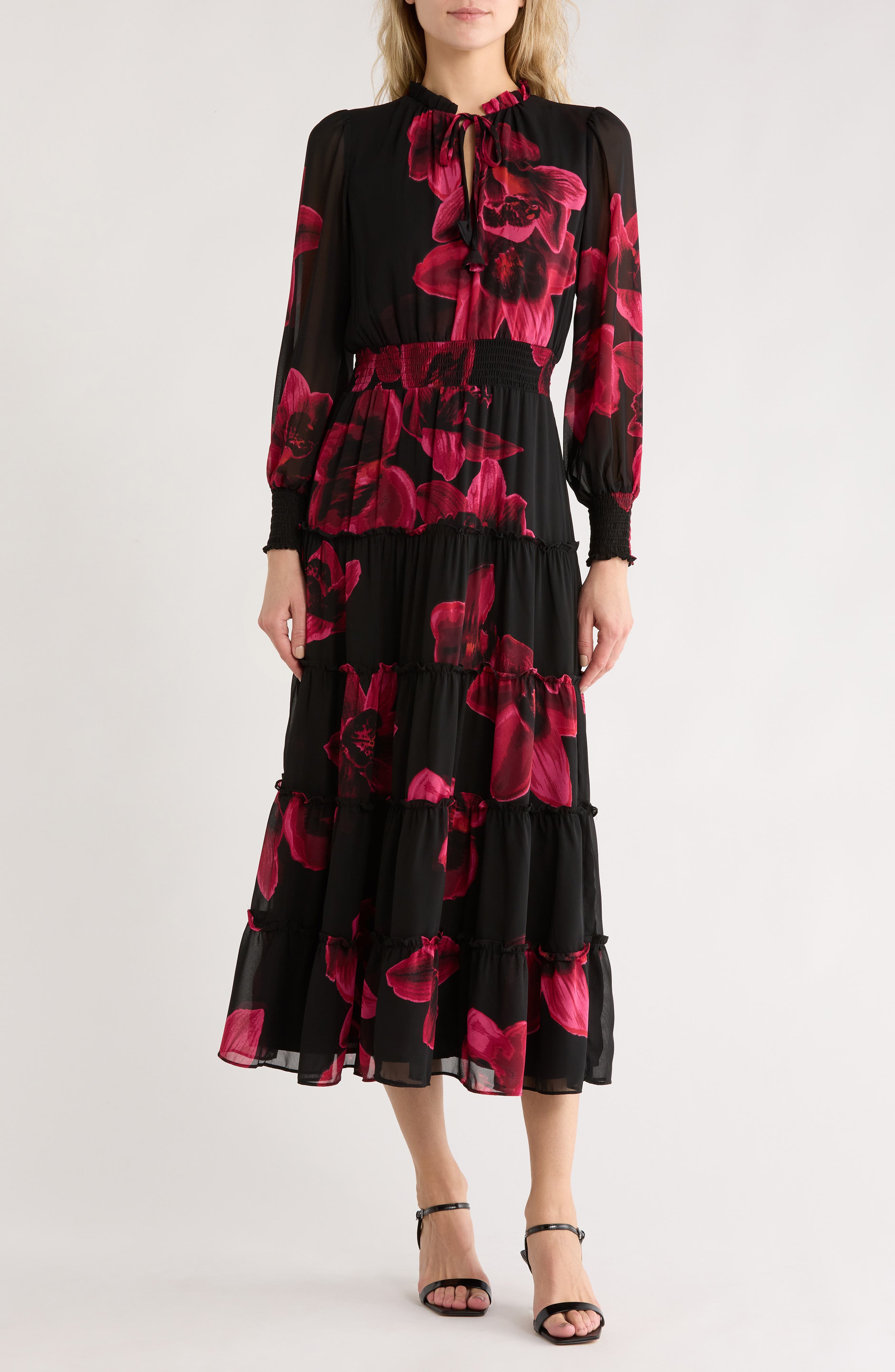 Halogen® Tie Neck Long Sleeve Maxi Dress