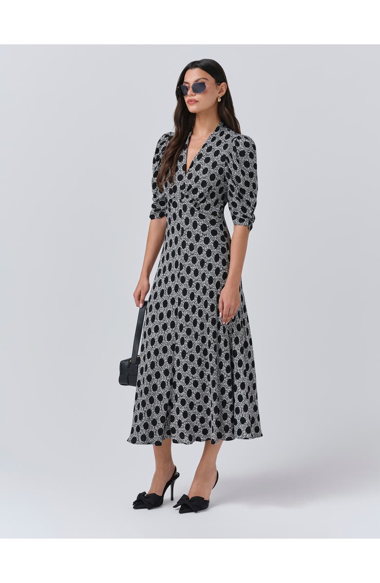 Ghost London Mia Crepe Floral Midi Tea Dress, Alternate, color, Black Spot Floral