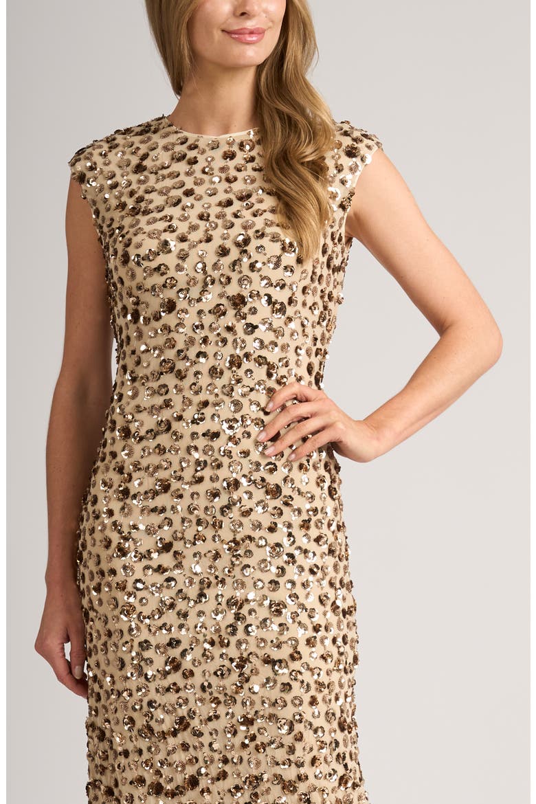 Rosie Sequin Cap Sleeve Sheath Midi Dress, Alternate, color, LIGHT CHAMPAGNE
