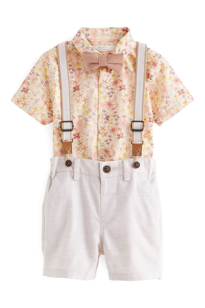 Kids' Floral Shirt, Shorts, Tie & Suspenders Set, Main, color, PINK