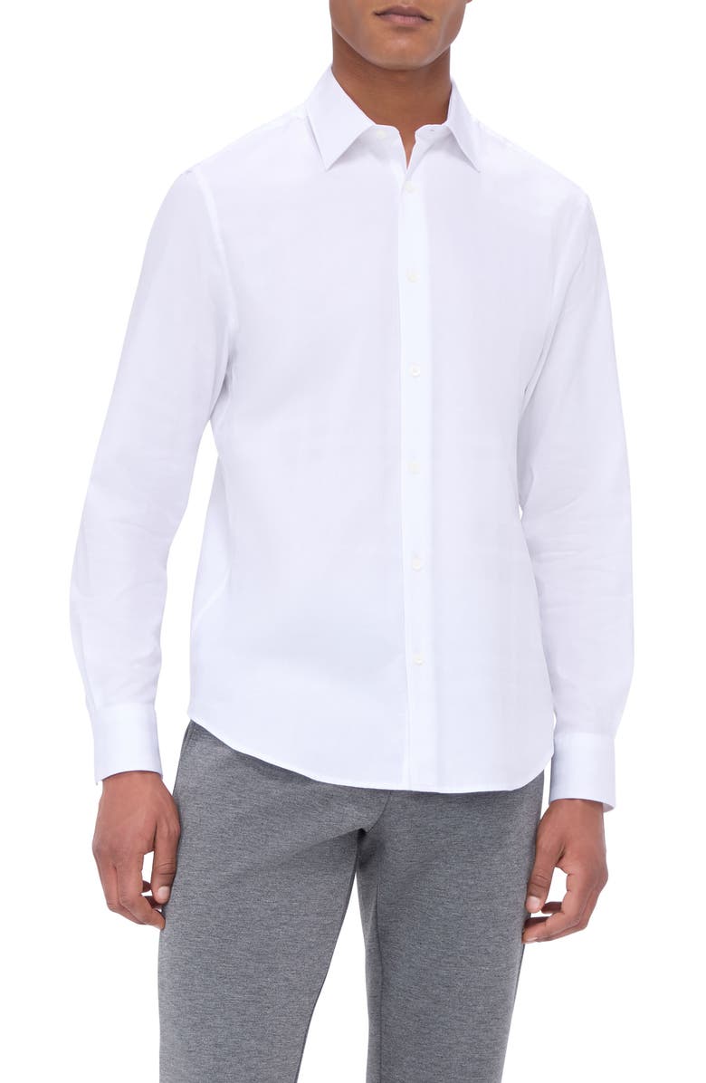 Bugatchi Julian Shaped Fit Solid Cotton Button-Up Shirt, Main, color, White