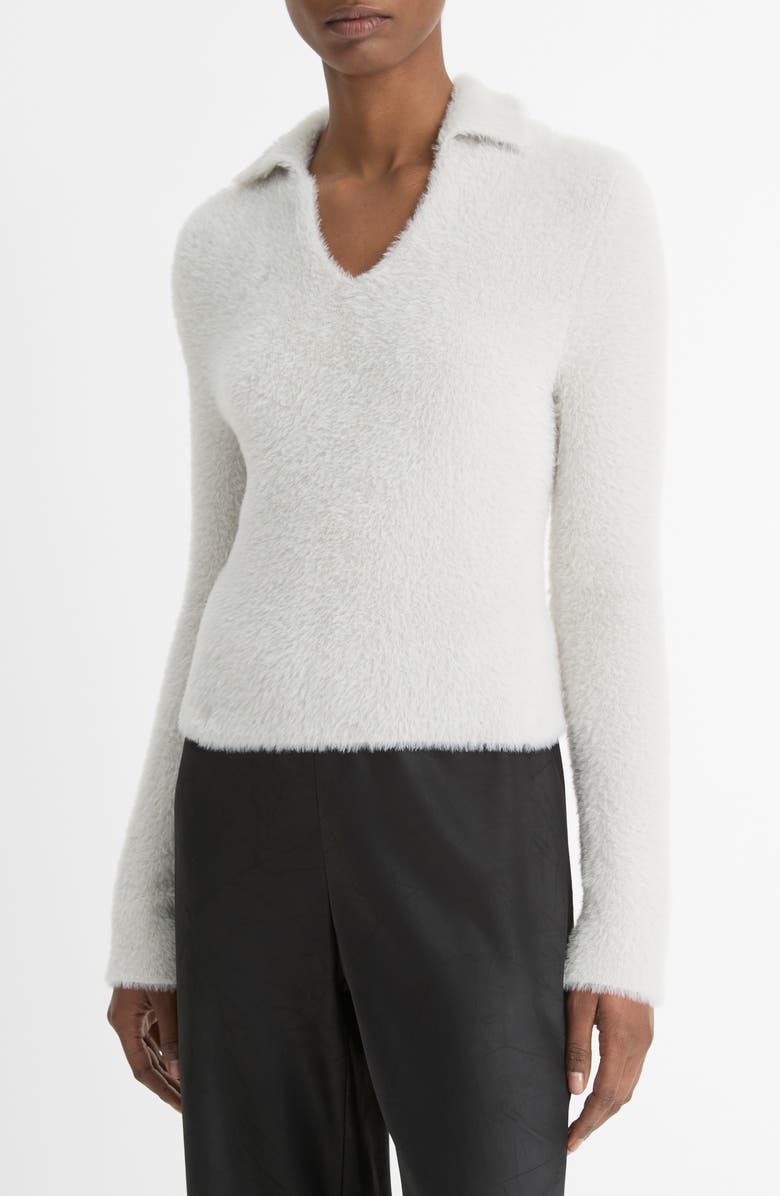 Vince Eyelash Polo Sweater, Alternate, color, Light Birch Stone