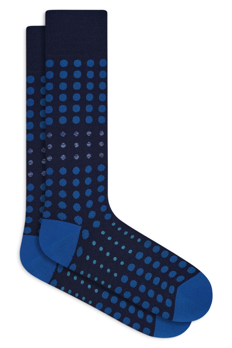 Polka Dot Mercerized Cotton Blend Dress Socks, Main, color, NAVY