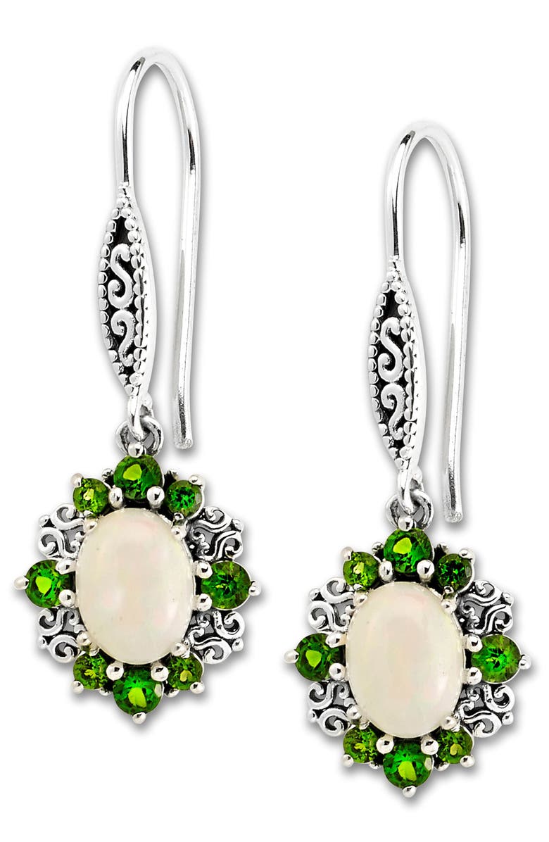 SAMUEL B. Sterling Silver Oval Opal & Semiprecious Stone Halo Drop Earrings, Main, color, Green Multi
