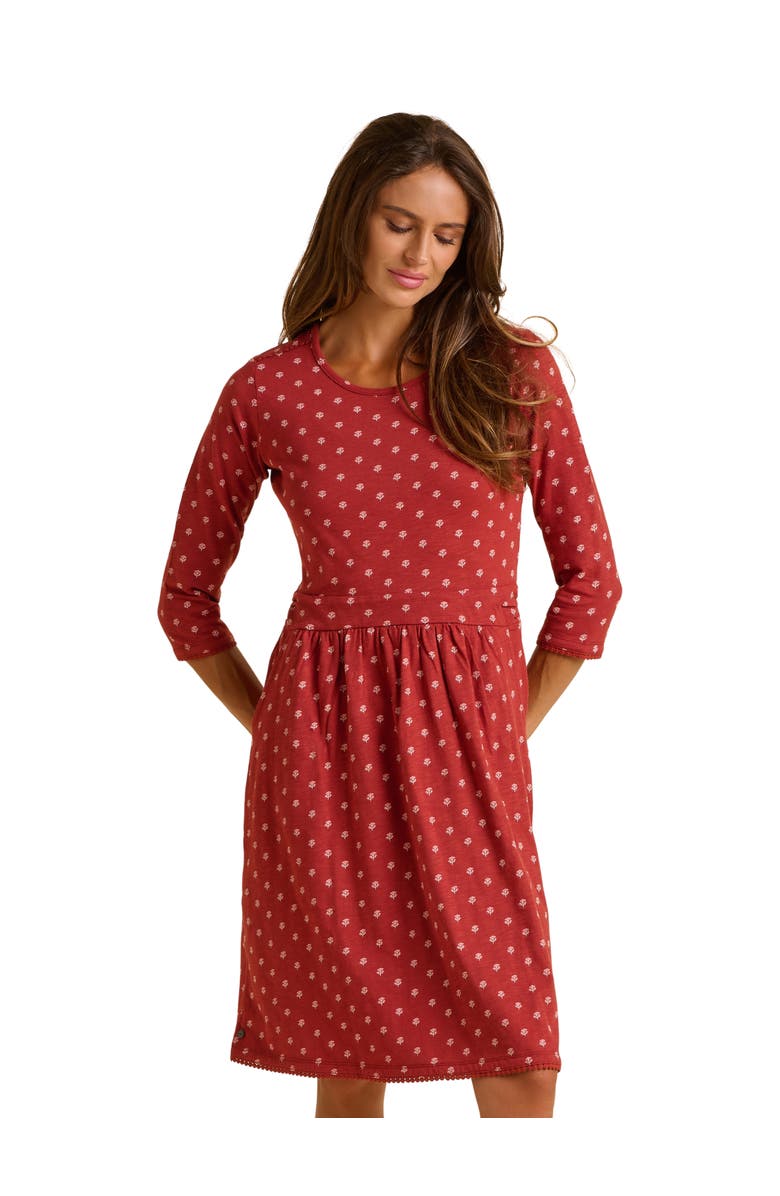 Brakeburn Freya 3/4 Sleeve Embroidered Midi Dress, Main, color, Red