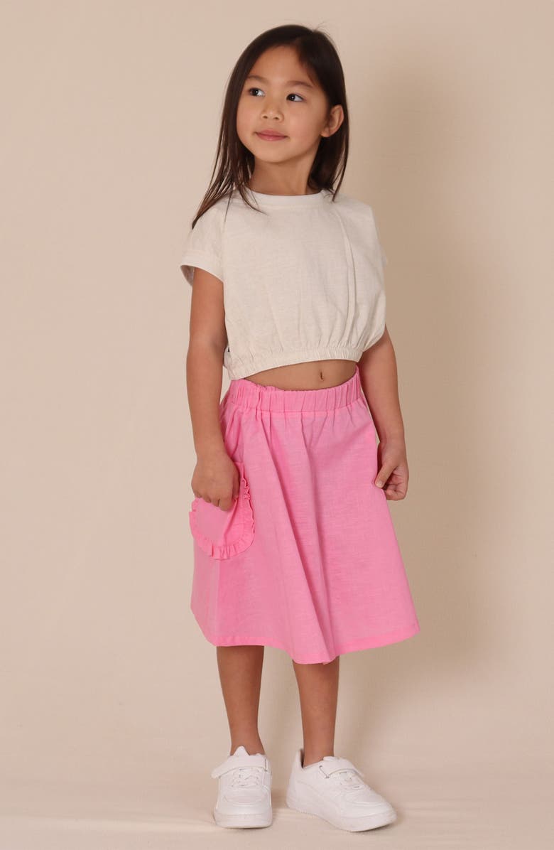 TINY TRIBE Kids' Cotton & Linen Elastic Waist Crop Top, Alternate, color, White