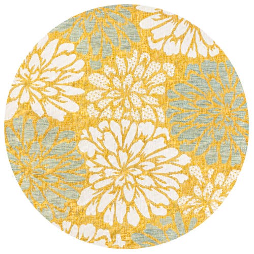 Jonathan Y Zinnia Modern Floral Textured Weave Indoor/outdoor Round Area Rug In Yellow/cream