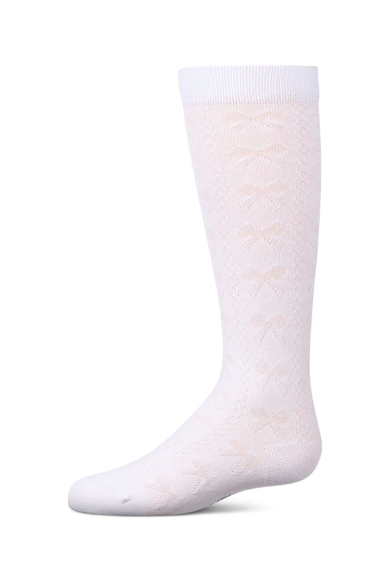 Tonal Bow-Trim Cable-Rib Knee High Sock, Main, color, White