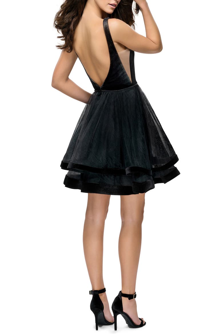 Velvet & Tulle Cocktail Dress, Alternate, color, BLACK