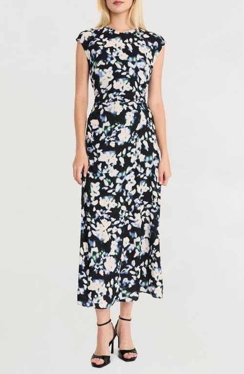 Luxely Blurred Floral Maxi Dress in Black/Silver Blue 