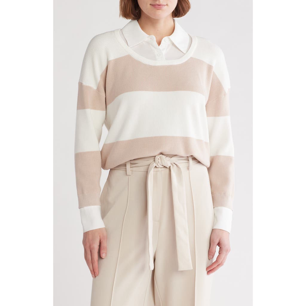 ADRIANNA PAPELL ADRIANNA PAPELL STRIPE MIXED MEDIA SWEATER