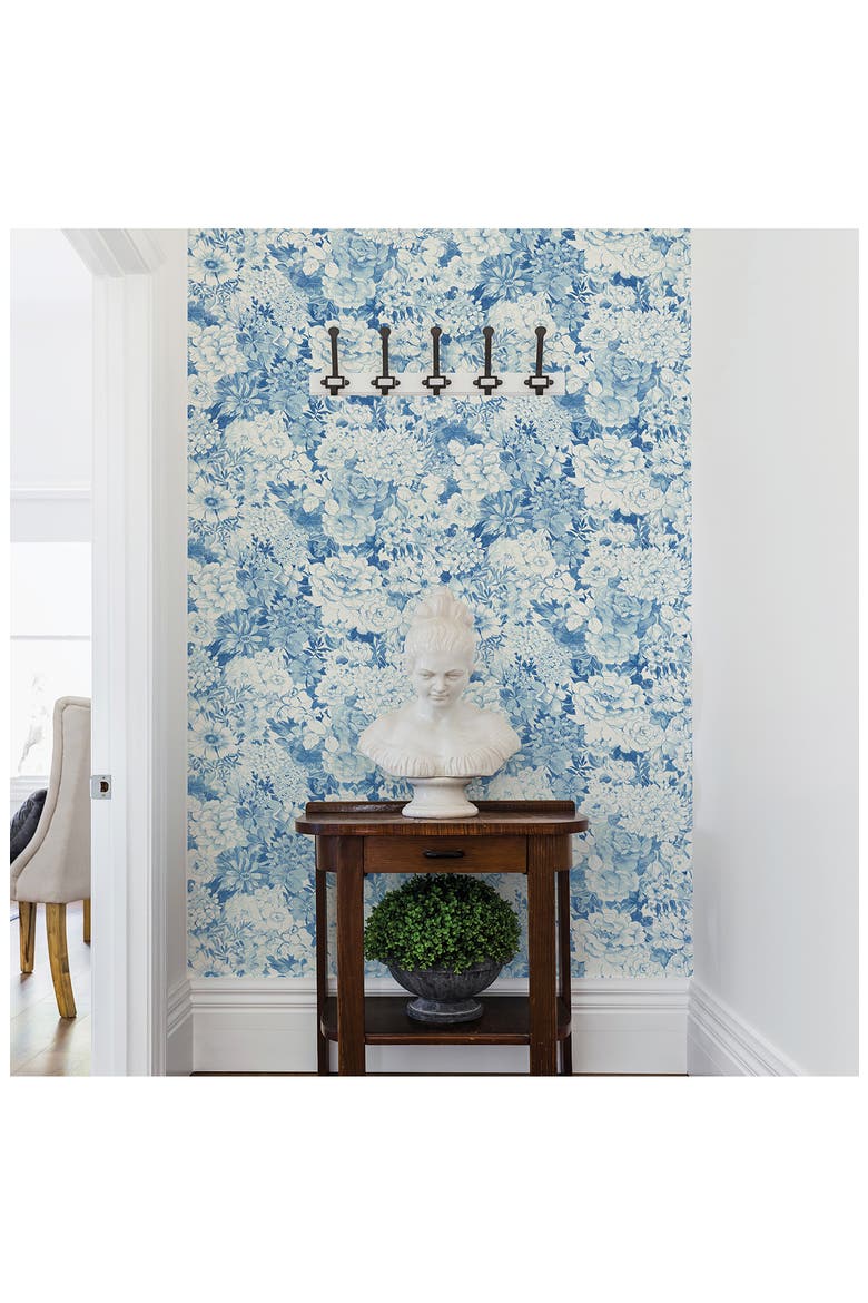 Indigo Empress Garden Peel Stick Wallpaper, Alternate, color, BLUE