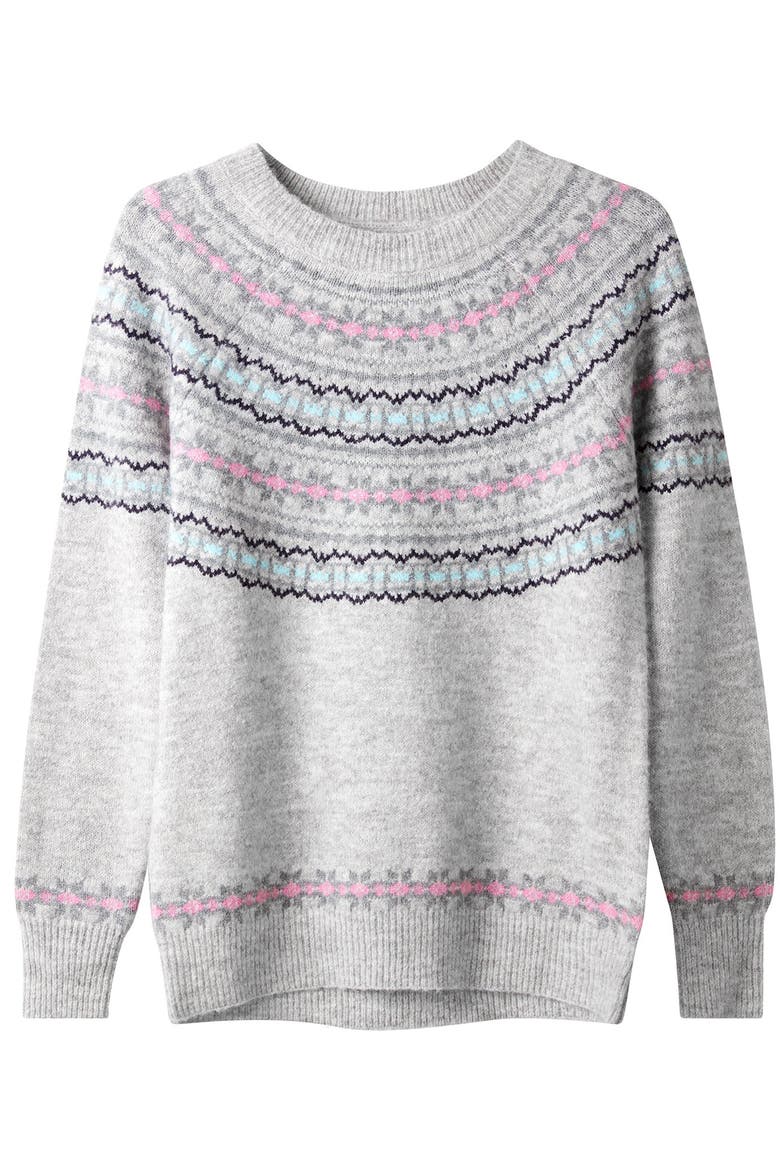 Fair Isle Rib Trim Crewneck Pullover, Alternate, color, HEATHER FAIRISLE