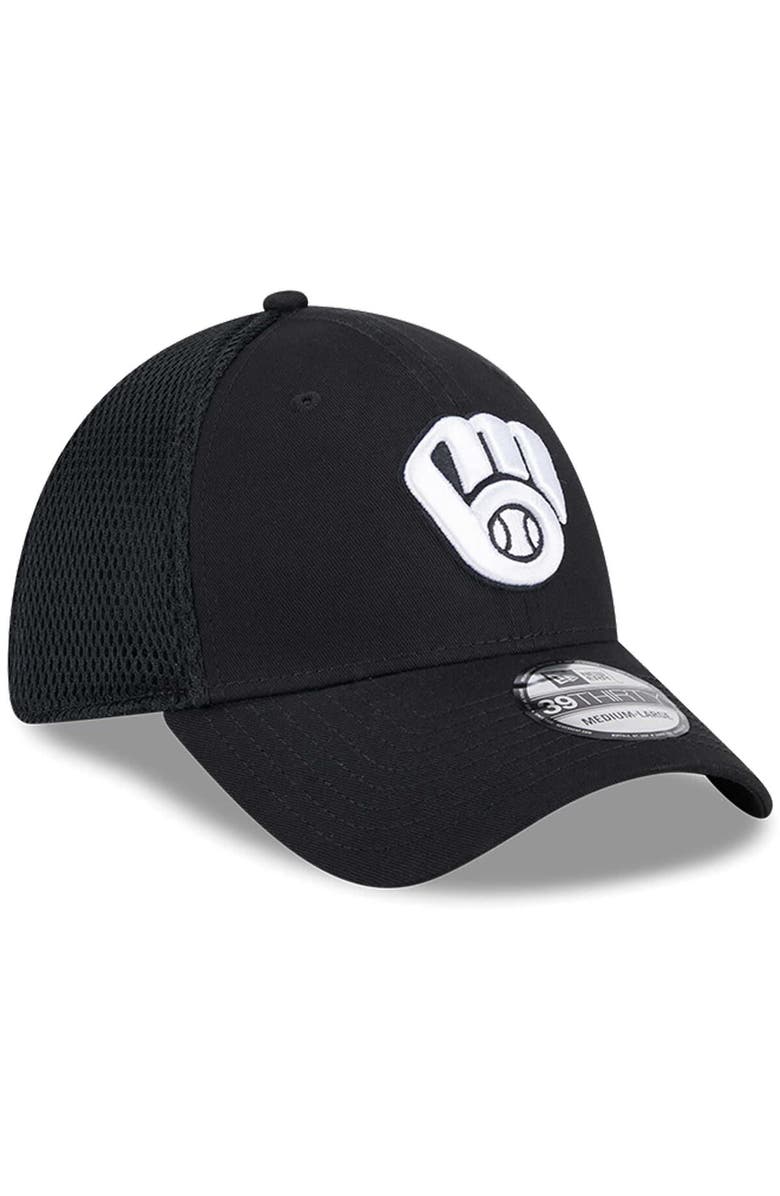 New Era Men's New Era Milwaukee Brewers Evergreen Black & White Neo 39THIRTY Flex Hat, Alternate, color, Black
