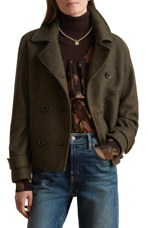Double Breasted Wool Blend Crop Coat