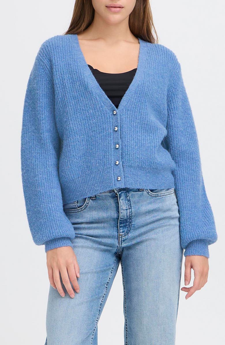 ICHI V-Neck Crop Cardigan, Main, color, Blue Yonder