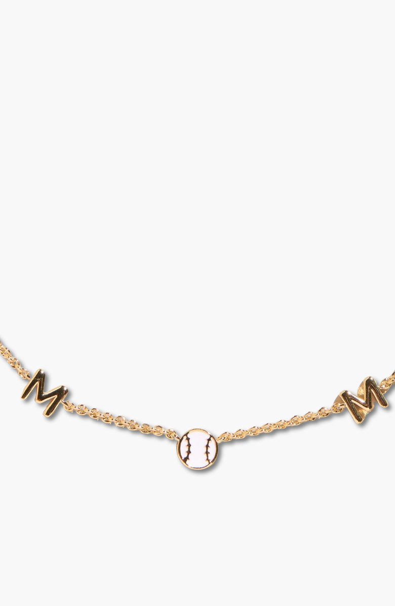 Nickel & Suede Baseball Mom Necklace, Alternate, color, Gold Plated