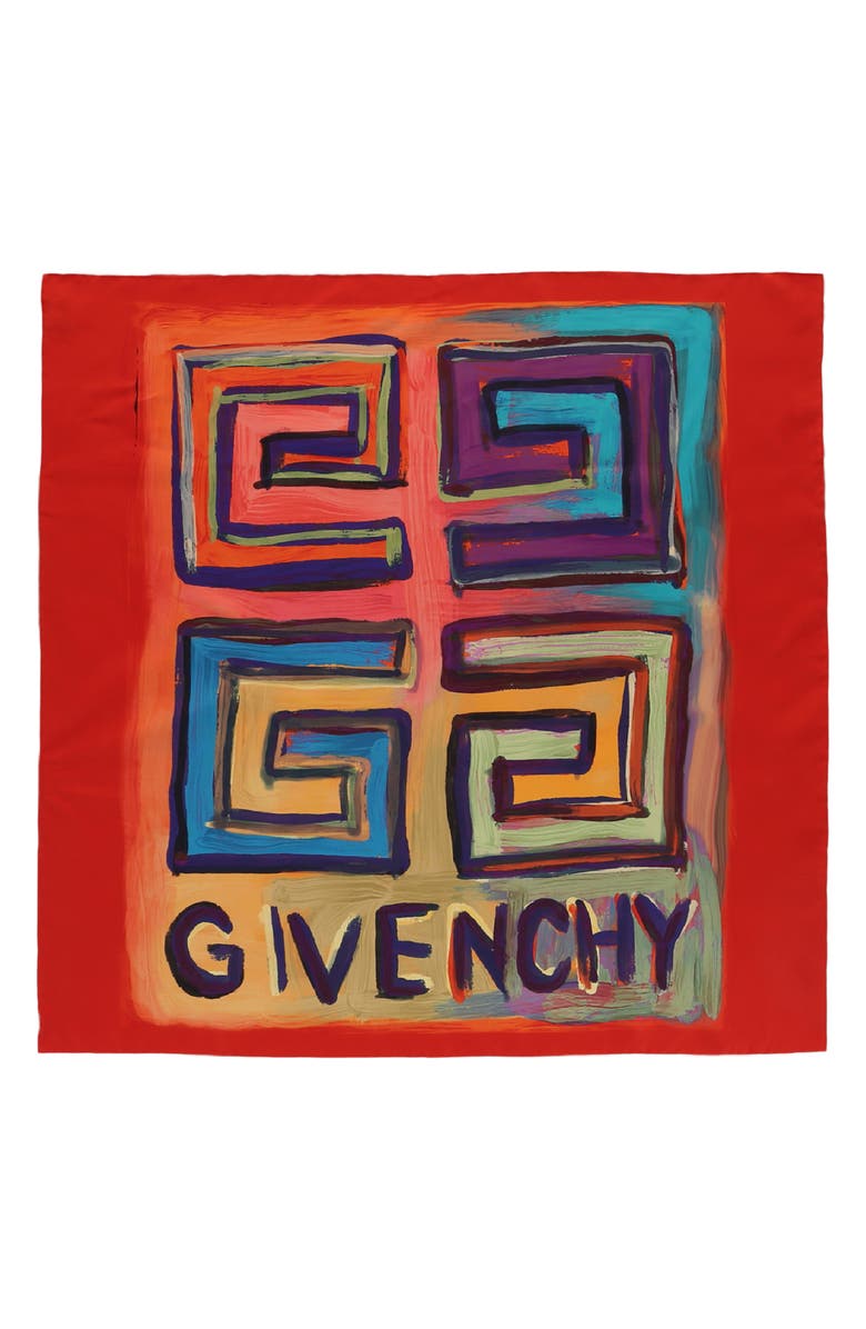 Givenchy Artwork Logo Silk Square Scarf, Main, color, 