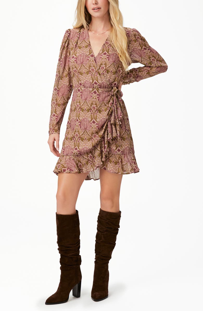 PAIGE x Morris & Co. Bodega Print Long Sleeve Silk Georgette Faux Wrap Dress, Alternate, color, 