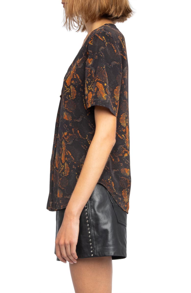 Zadig & Voltaire Terzo Python Print Silk Button-Up Shirt, Alternate, color, Black