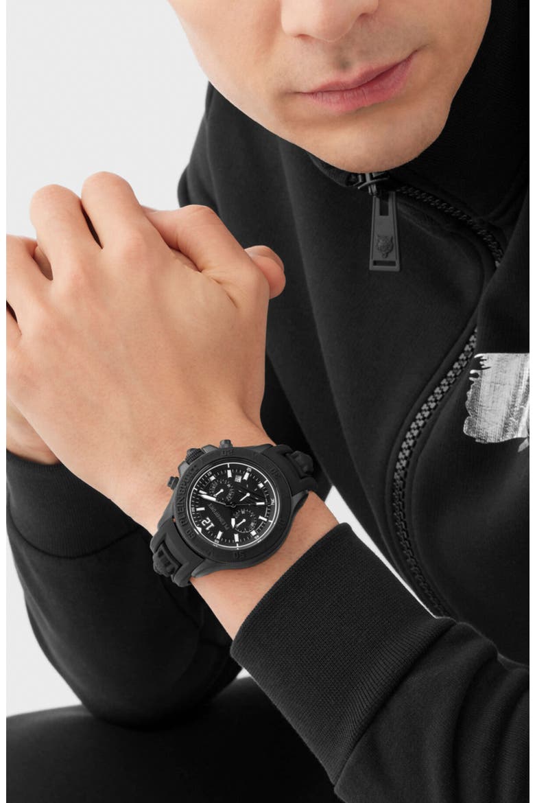 Warrior Tech Silicone Strap Watch, 47mm, Alternate, color, IP BLACK