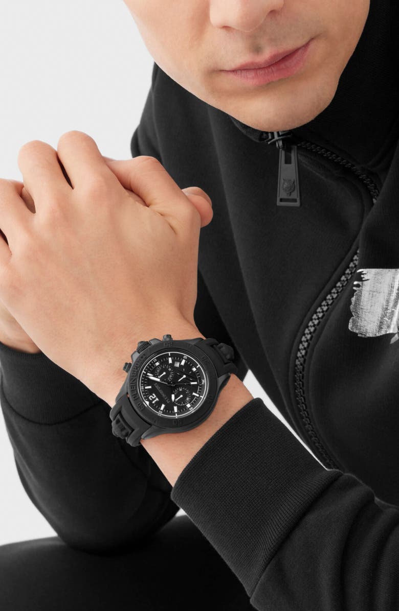 PLEIN SPORT Warrior Tech Silicone Strap Watch, 47mm, Alternate, color, Ip Black