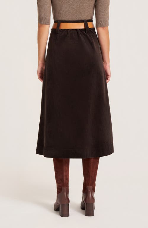 Matty M . Marlowe Cotton Blend Corduoy Midi Skirt In Brown