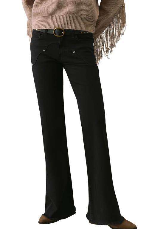 Mango Teen Low Rise Stud Flare Jeans In Black