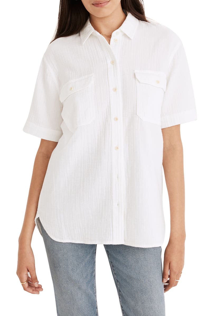 Madewell Lightspun Flap Pocket Short Sleeve Button-Up Shirt, Main, color, 
