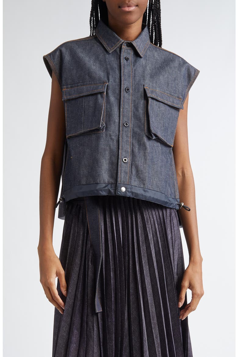Pleated Back Mixed Media Denim Shirt (Women) | Nordstrom