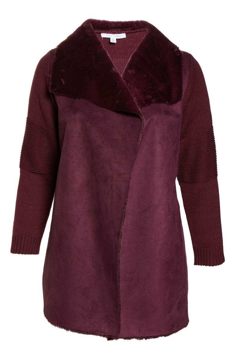 Single Thread Sweater Jacket with Faux Fur Trim, Alternate, color, 