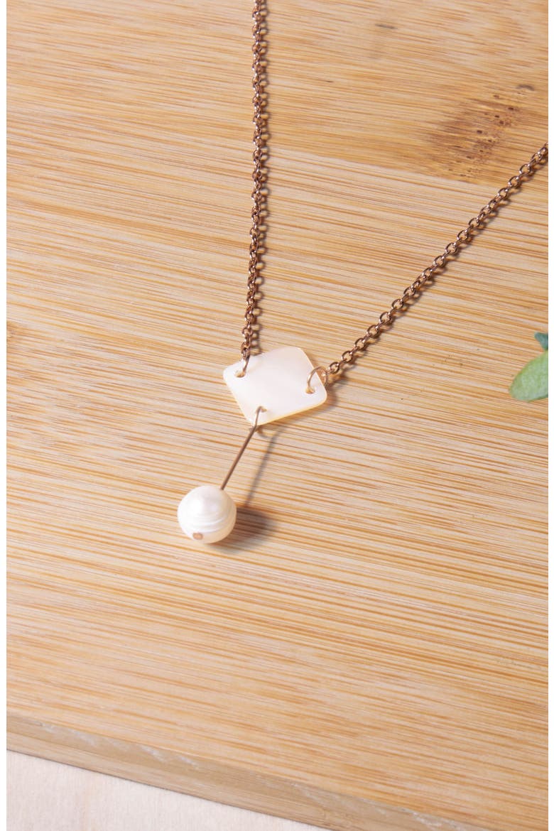 Mother-of-Pearl Diamond & Pearl Drop Necklace, Alternate, color, White