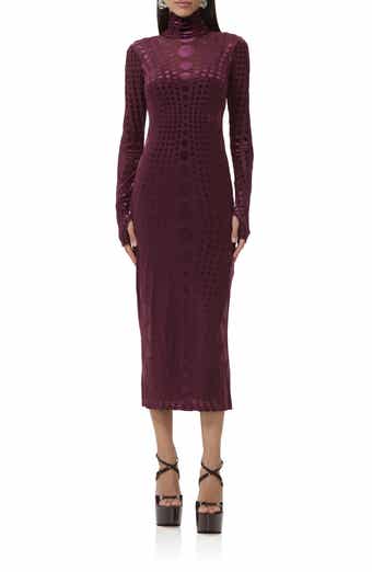 Shailene Long Sleeve Burnout Velvet Dress